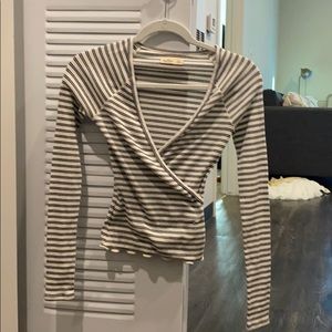 Stripped long sleeve cross top